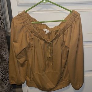 Large, mustard color over the shoulder sweatshirt